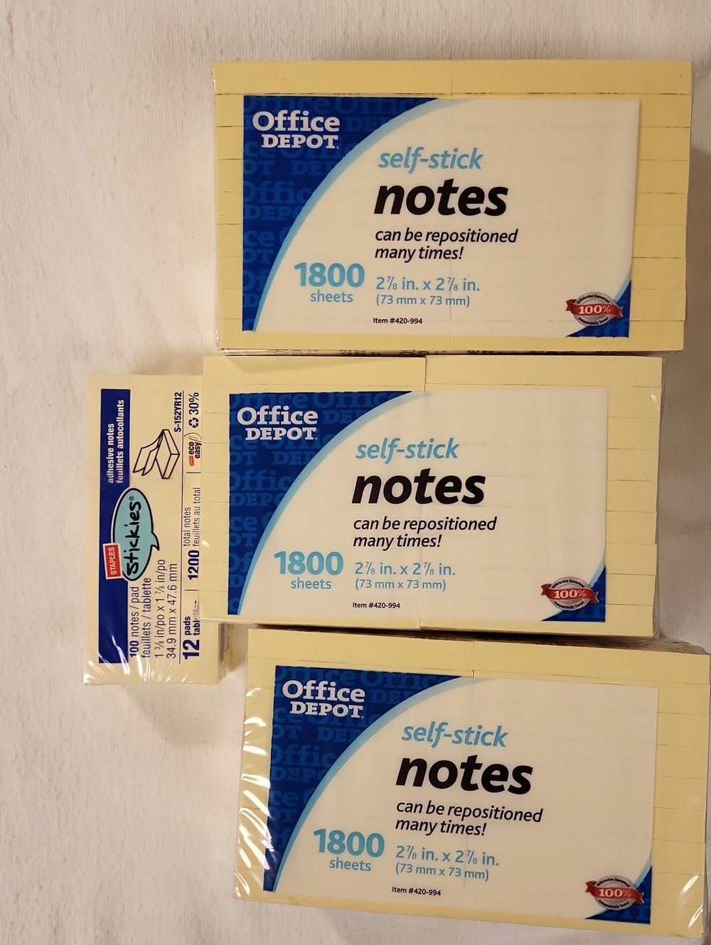 Self-Stick Notes Yellow - Pack of 3 (1800 Sheets Each) & 1200 sheets small